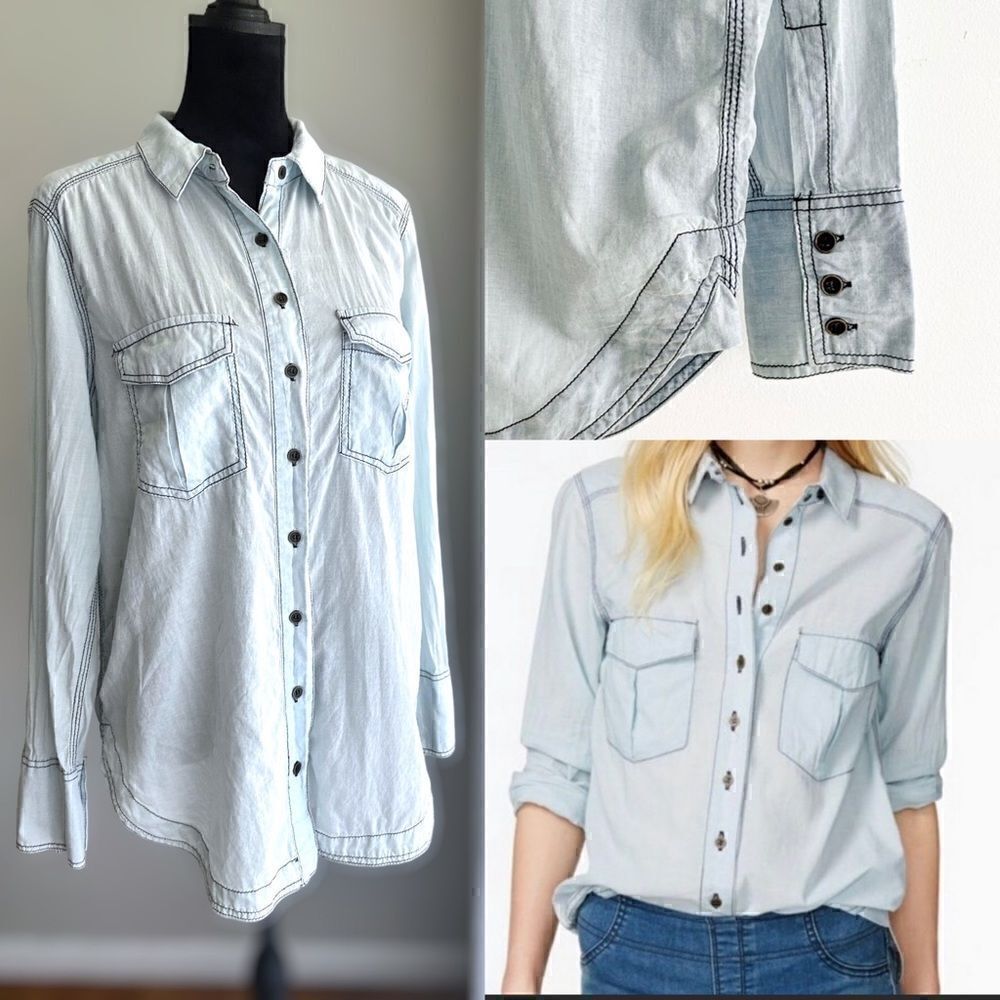 Free People Last Chance Chambray Button Down Shirt Size XS